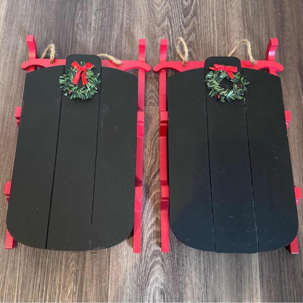 Pair of Target Black and Red Christmas Sleds Winter Decor